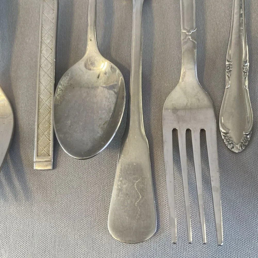 Vintage Lot Mixed Stainless Steel Flatware Silverware MCM Floral Textured Atomic